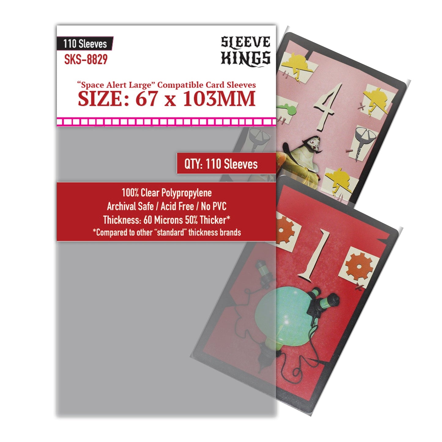 "Space Alert" Compatible Large Card Sleeves (67x103mm) 110 Pack, 60 Micron, SKS-8829