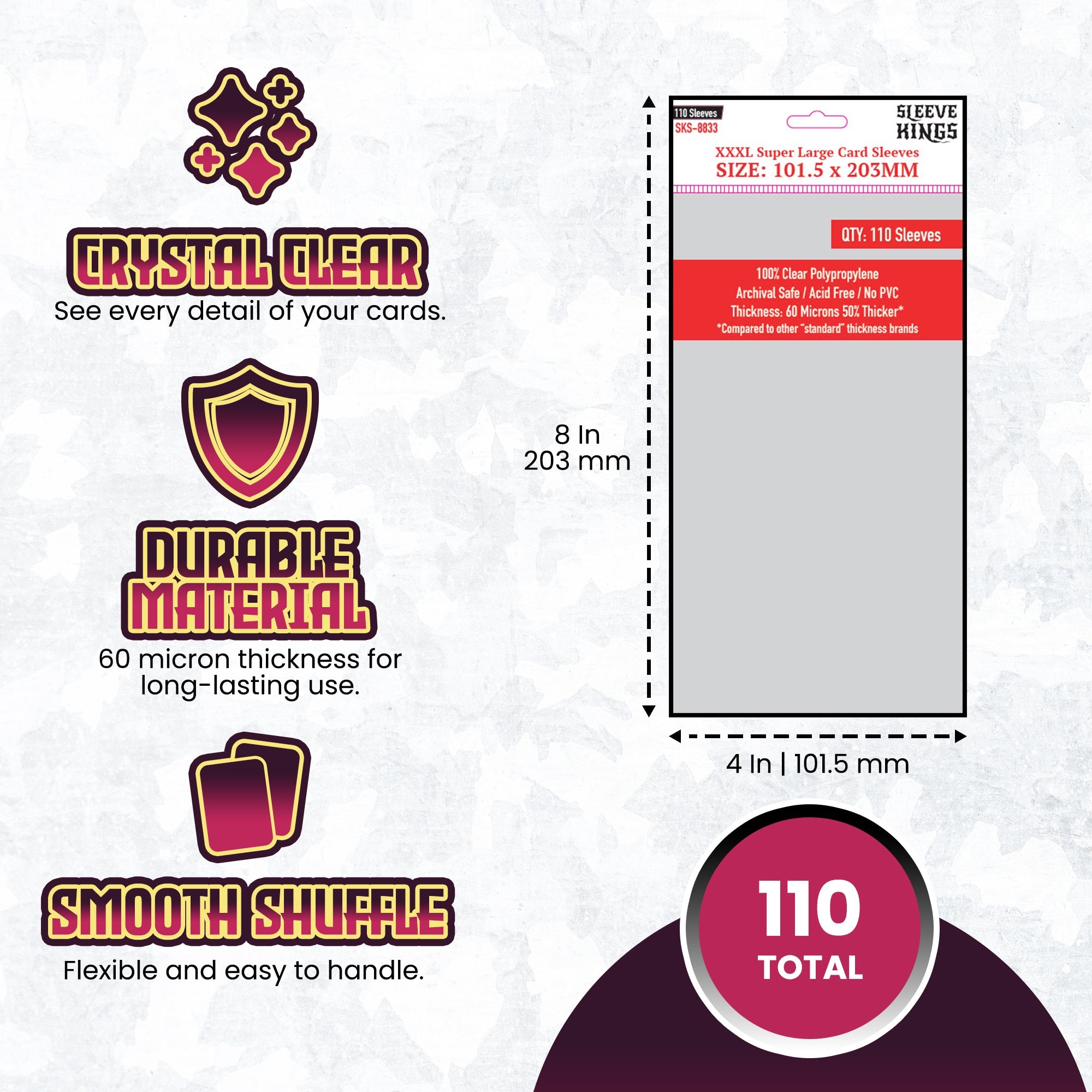 XXXL Super Large Game Card Sleeves (101.5x203mm) 110 Pack, 60 Micron, SKS-8833
