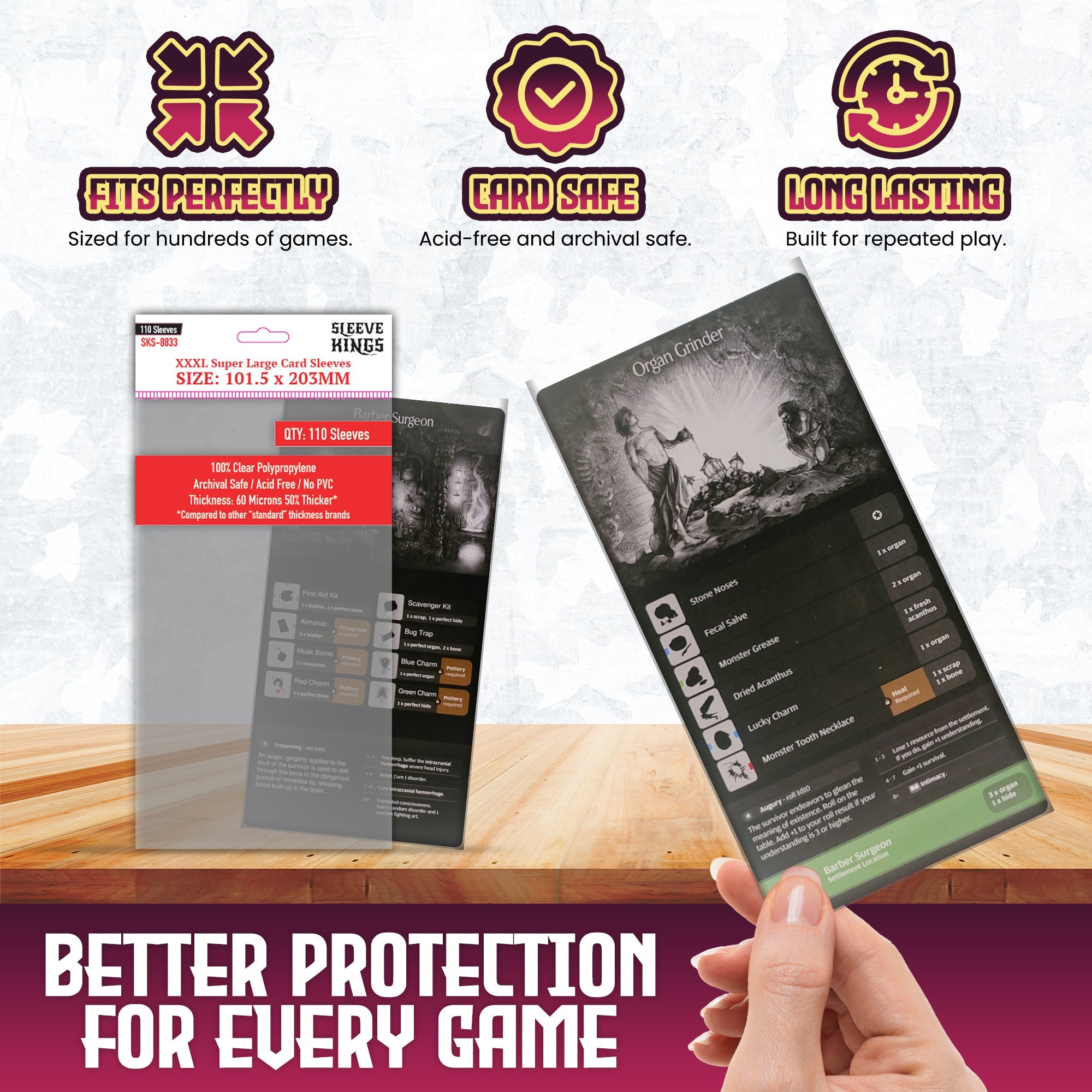 XXXL Super Large Game Card Sleeves (101.5x203mm) 110 Pack, 60 Micron, SKS-8833