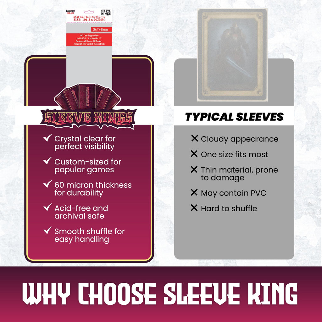 XXXL Super Large Game Card Sleeves (101.5x203mm) 110 Pack, 60 Micron, SKS-8833