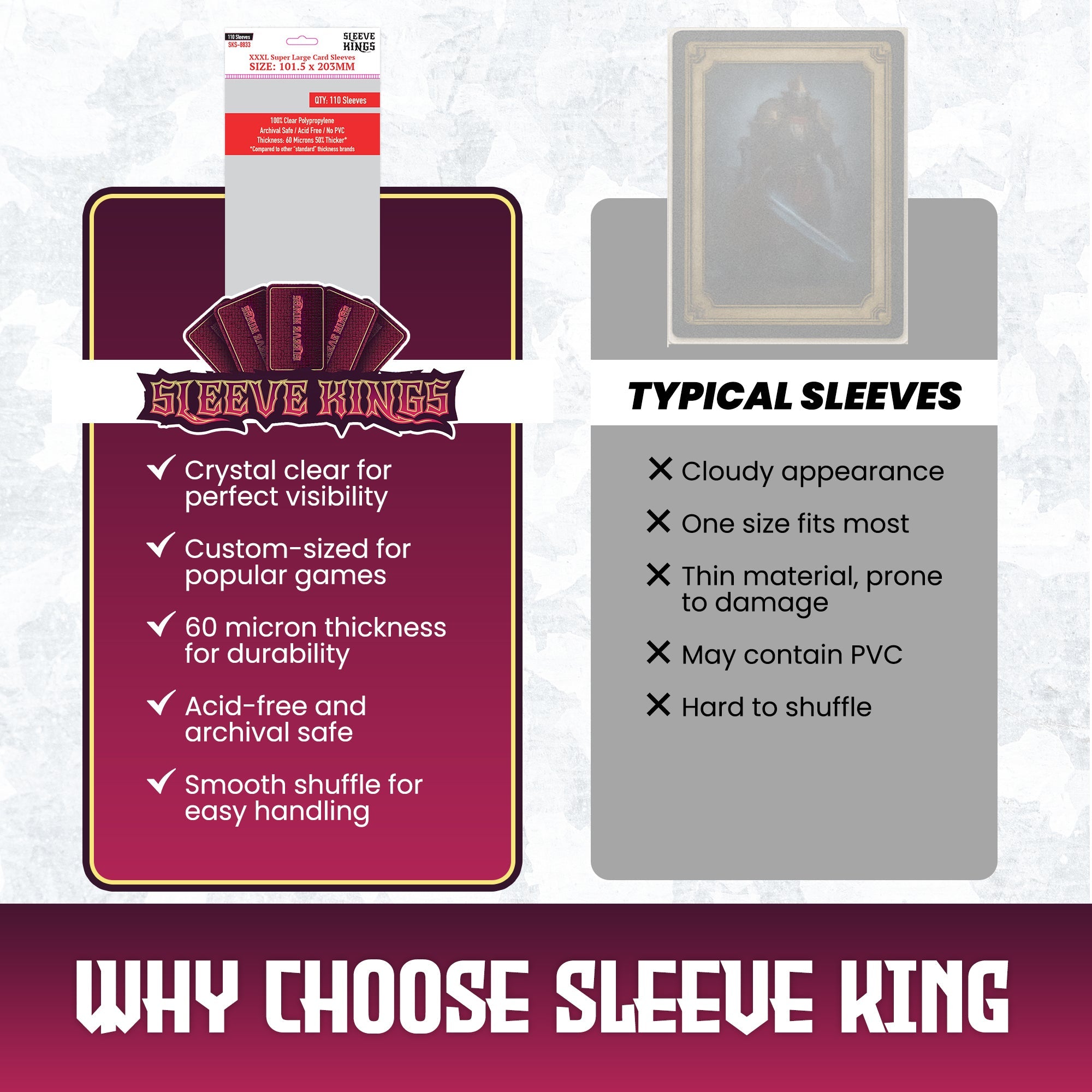 XXXL Super Large Game Card Sleeves (101.5x203mm) 110 Pack, 60 Micron, SKS-8833