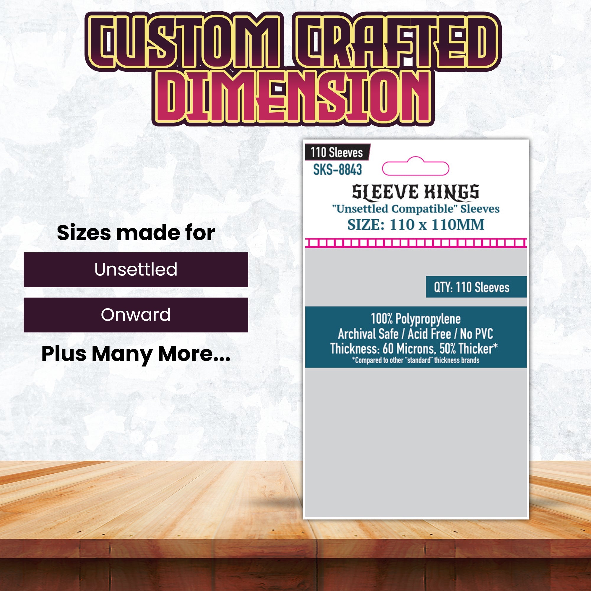 "Unsettled" Compatible Sleeves (110x110 MM) 110 Pack, 60 Microns, SKS-8843