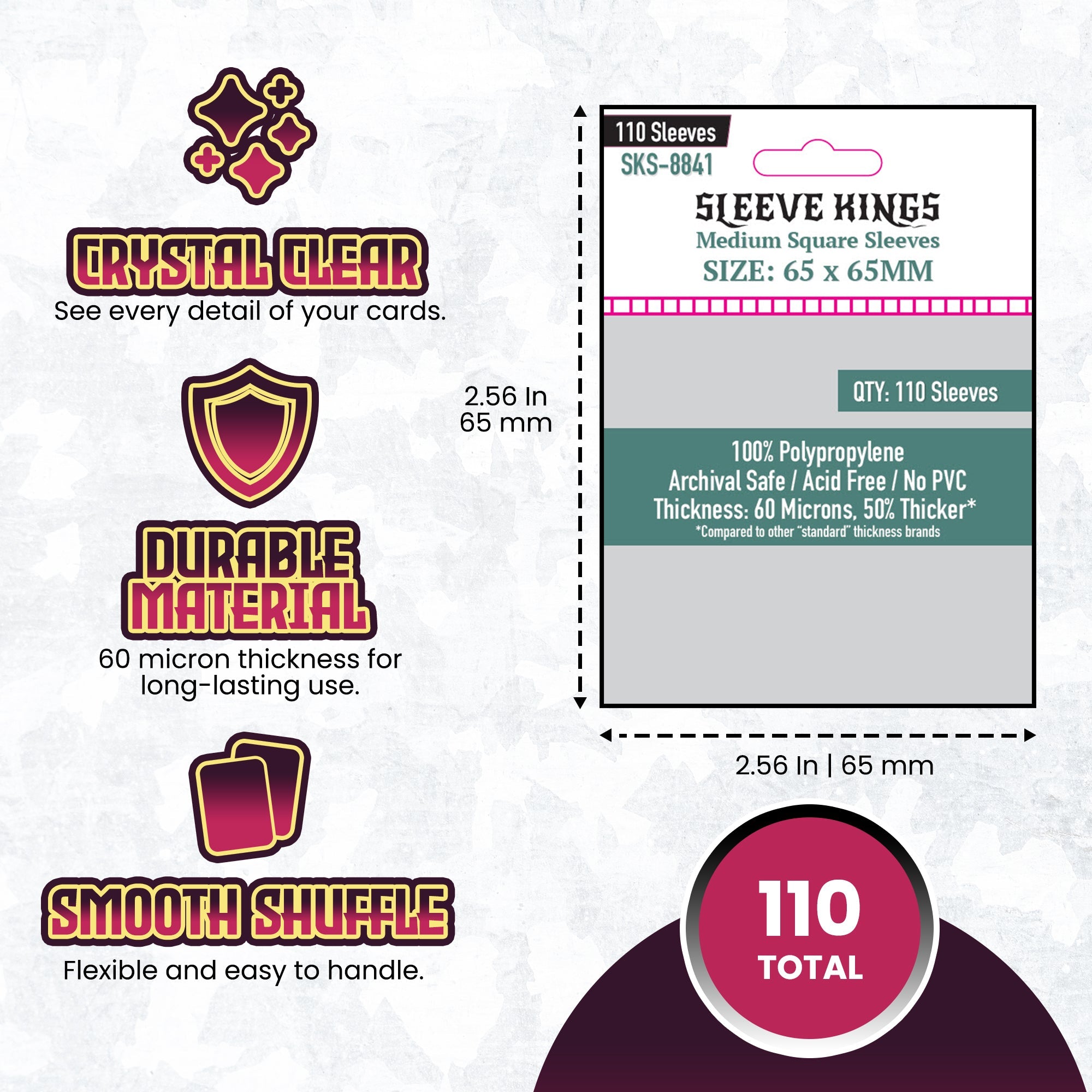 Medium Square Card Sleeves (65x65mm) 110 Pack, 60 Microns, SKS-8841