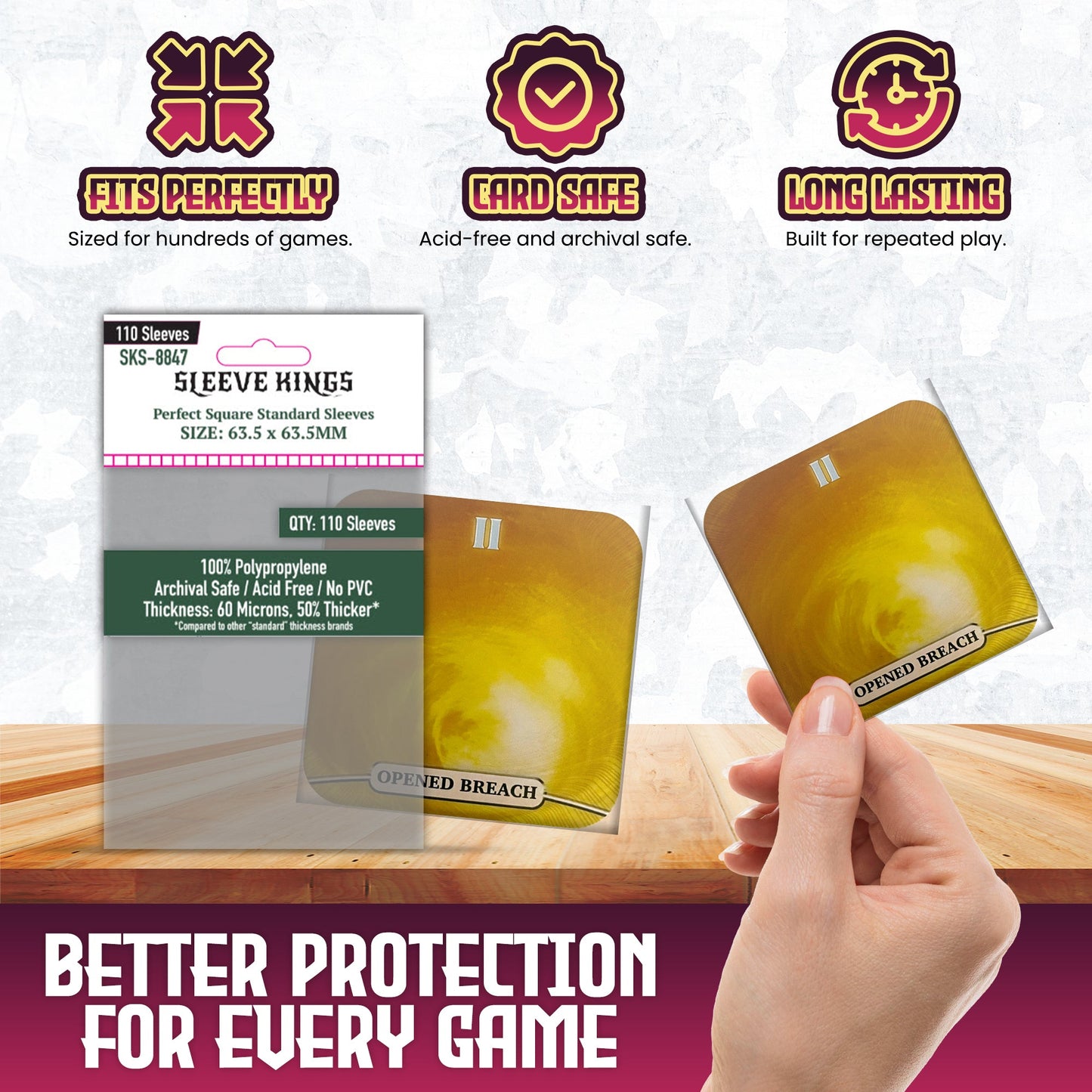 Perfect Square Standard Sleeves (63.5x63.5mm) 110 Pack, 60 Microns, SKS-8847
