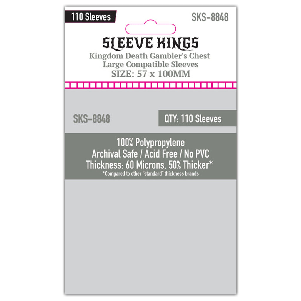 "Kingdom Death Gambler's Chest" Compatible Large Sleeves (57x100mm) 110 Pack, 60 Micron, SKS-8848