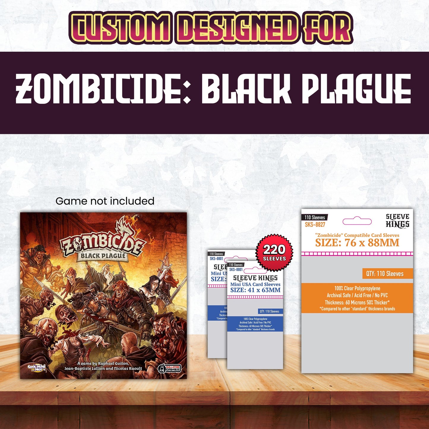 "Zombicide: Black Plague" Compatible Sleeve Bundle (8801 X 2 + 8827 X 1)