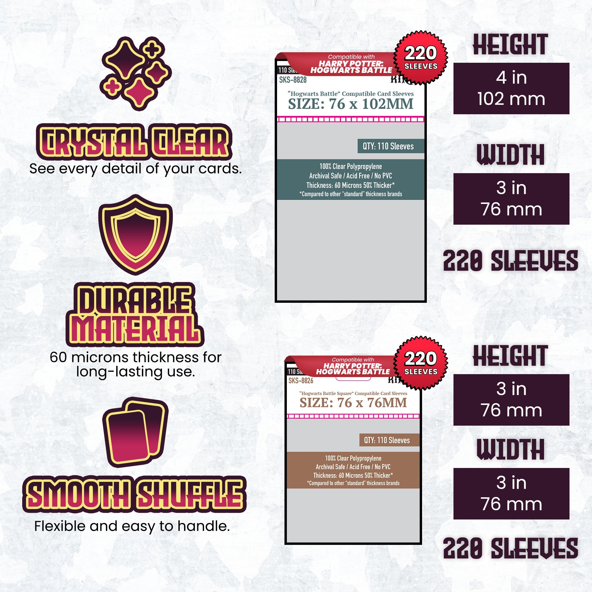 "Harry Potter: Hogwarts Battle" + Expansion Compatible Sleeve Bundle (8810 X 3 + 8826 X 2 + 8828 X 2)