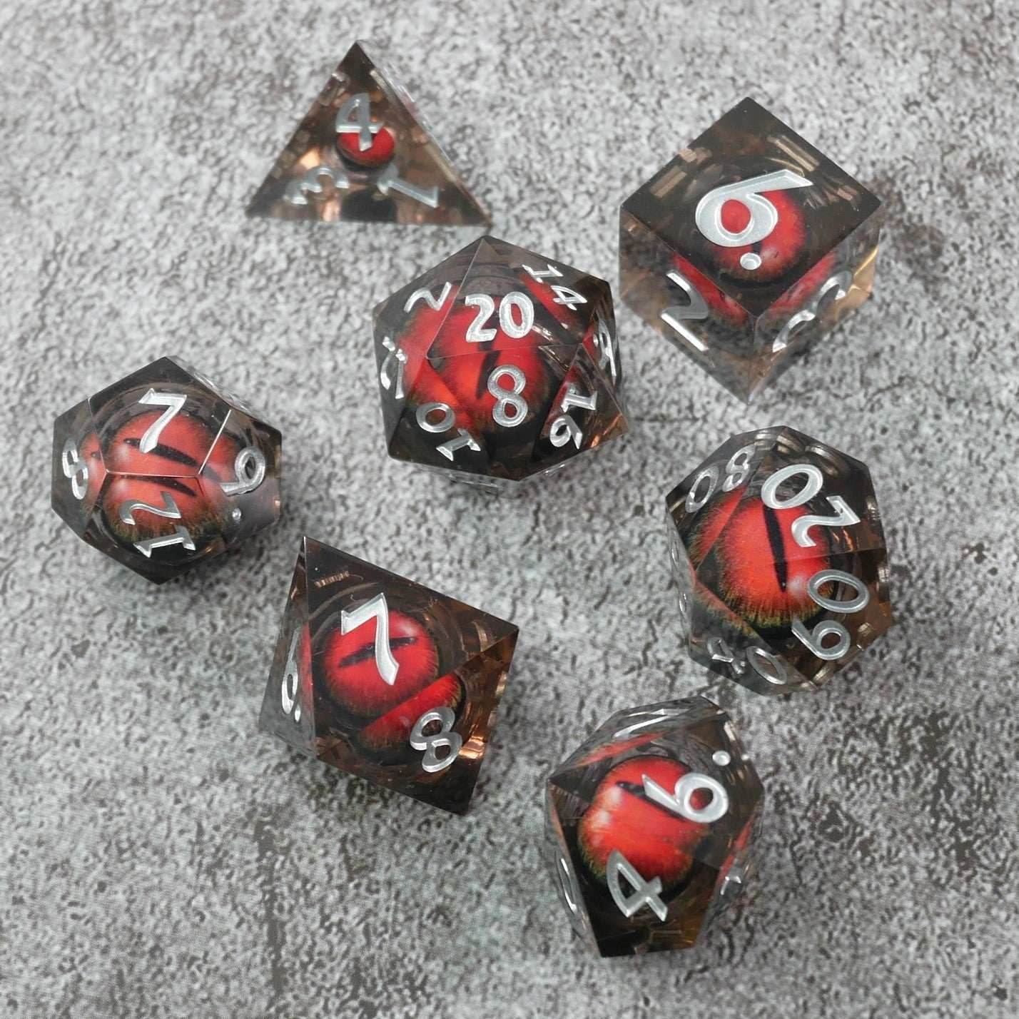 Smaug's Eye | 7 Piece Moving Eye DnD Dice Set | Acrylic RPG Gaming Dice - 