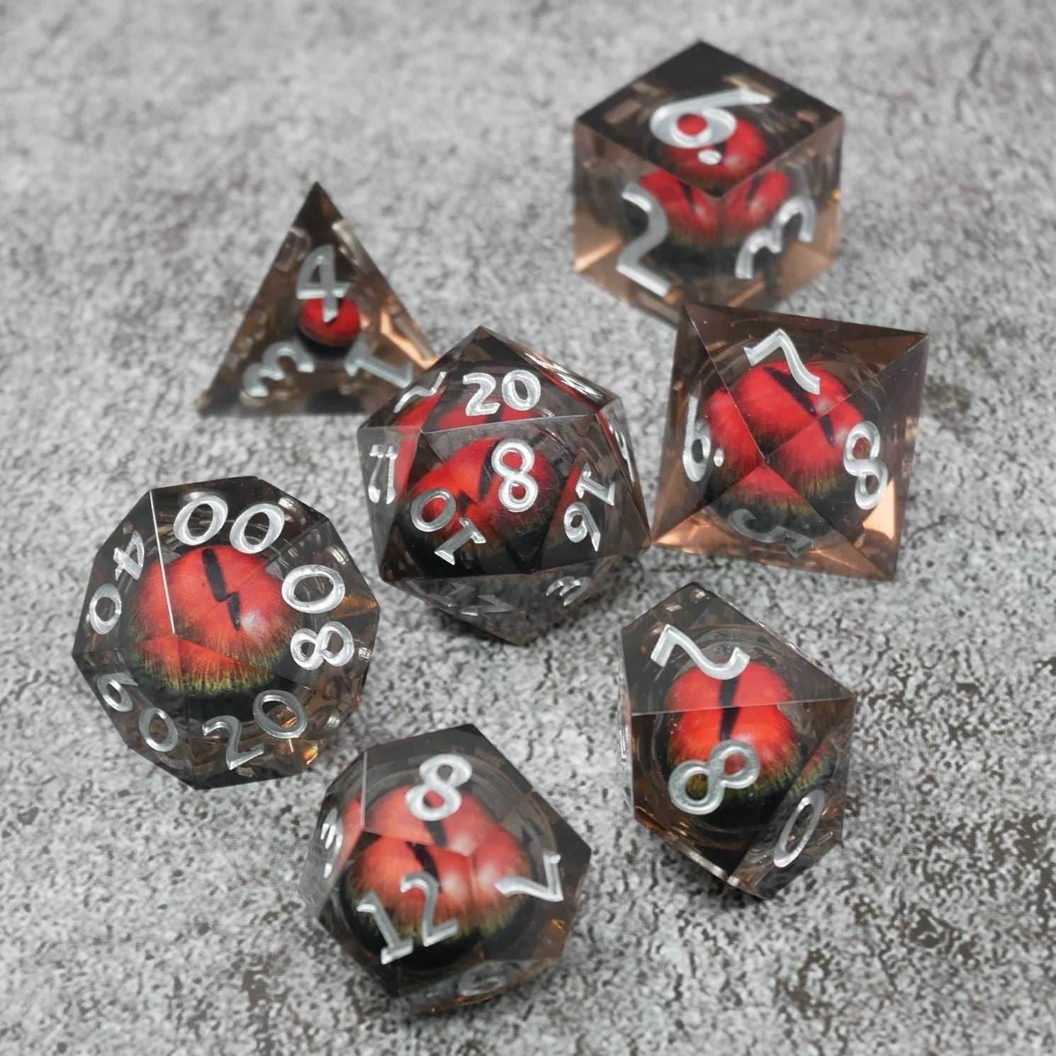 Smaug's Eye | 7 Piece Moving Eye DnD Dice Set | Acrylic RPG Gaming Dice - 