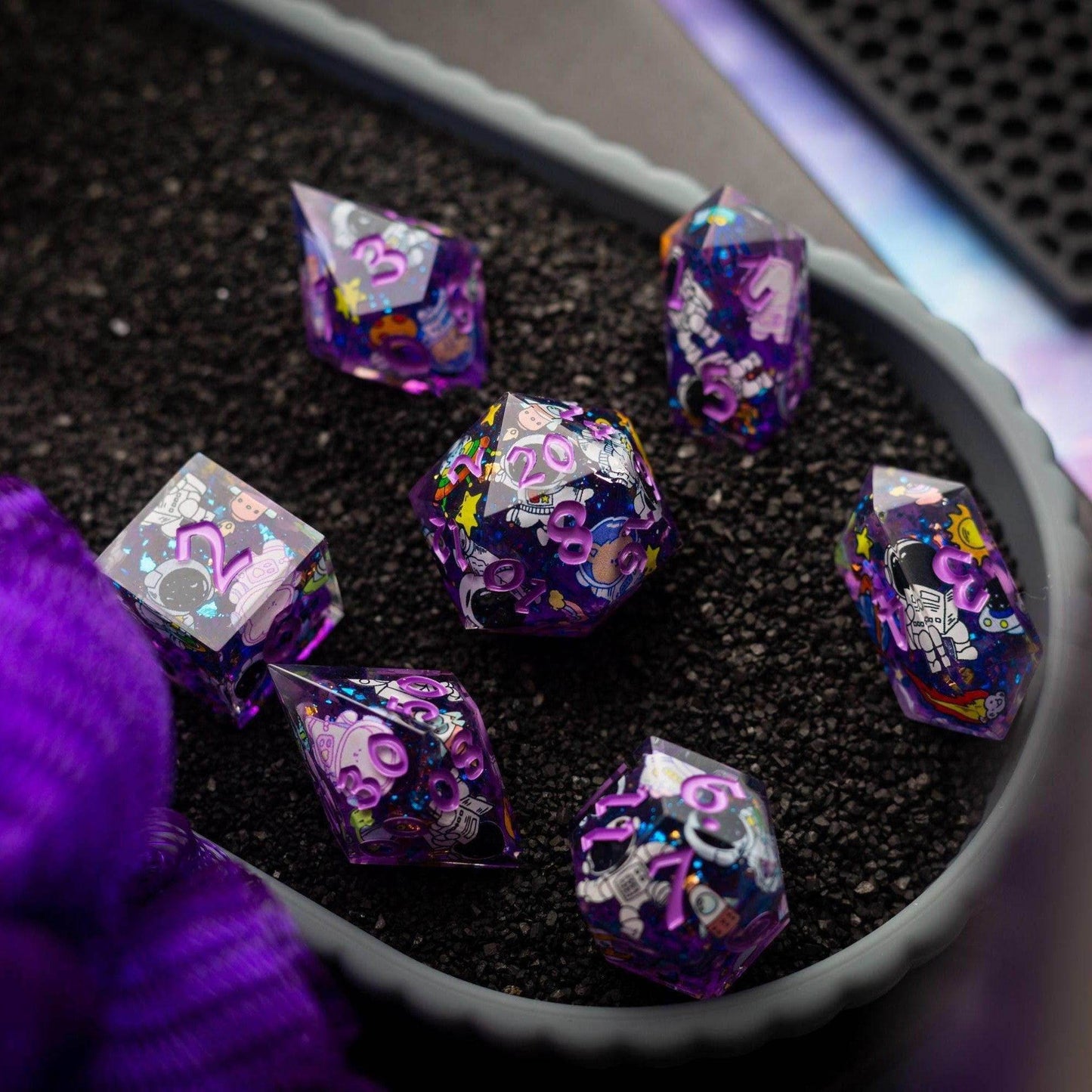 Space Bear Handmade Resin DND Dice Set - Full Set And Free Dice Box