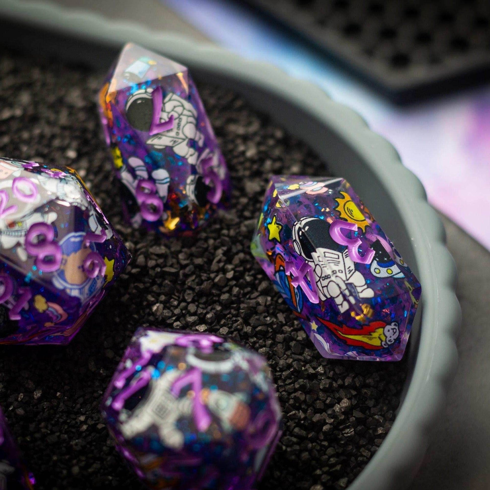 Space Bear Handmade Resin DND Dice Set - Full Set And Free Dice Box