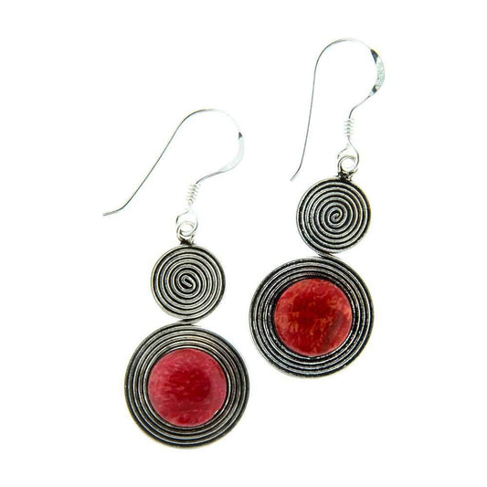 Spiral Red Coral Earrings - 