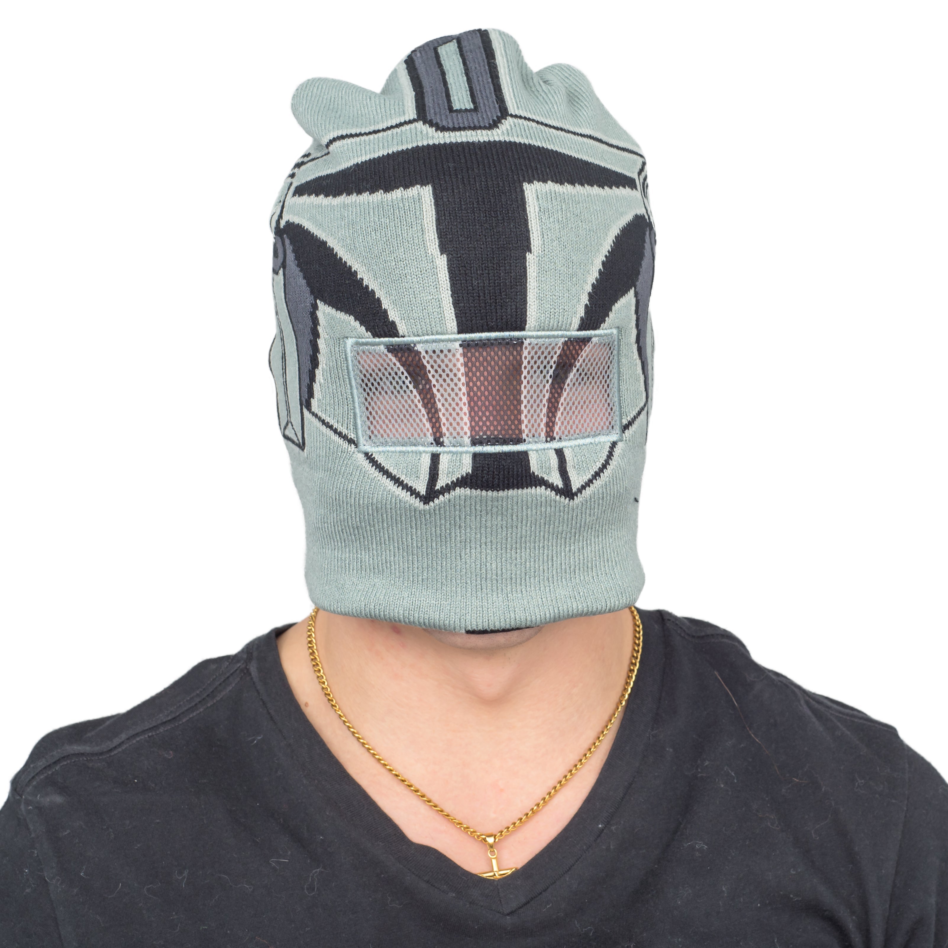 Star Wars Mandalorian Beanie Hat and Mask Helmet Grey