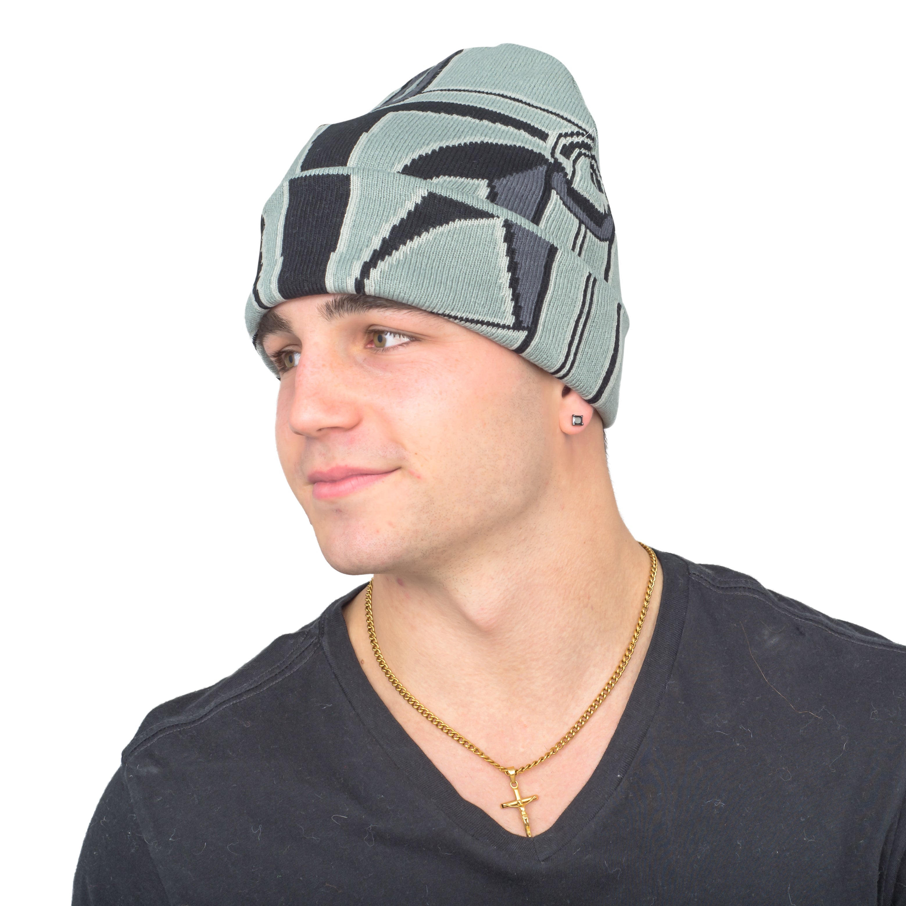 Star Wars Mandalorian Beanie Hat and Mask Helmet Grey