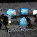 Synthetic Gemstone Two Tone White/Black Hand Carved DND Dice Set - Full Set And Free Dice Box