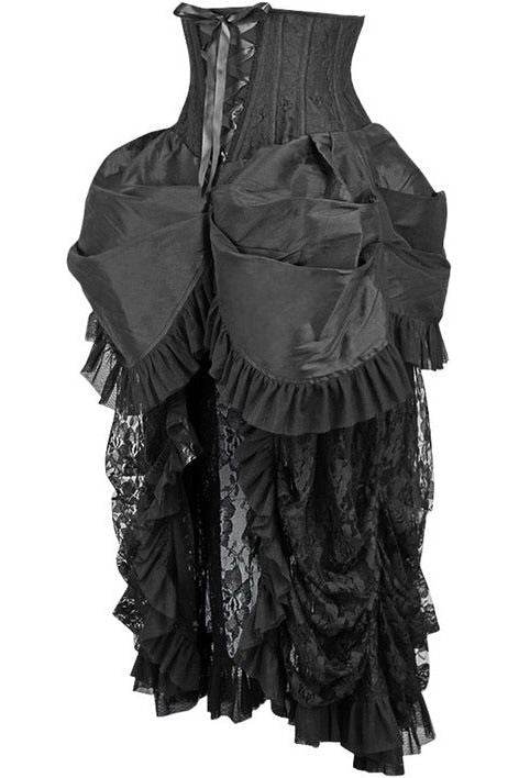 Top Drawer Steel Boned Black Lace Victorian Bustle Underbust Corset Dress - Small