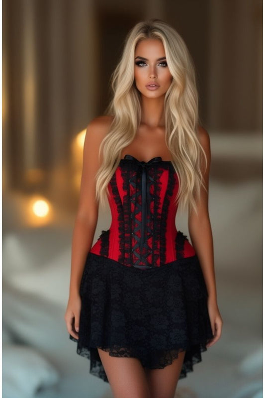 Top Drawer Steel Boned Strapless Red/Black Lace Victorian Corset Dress