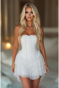 Top Drawer Steel Boned Strapless White Lace Victorian Corset Dress