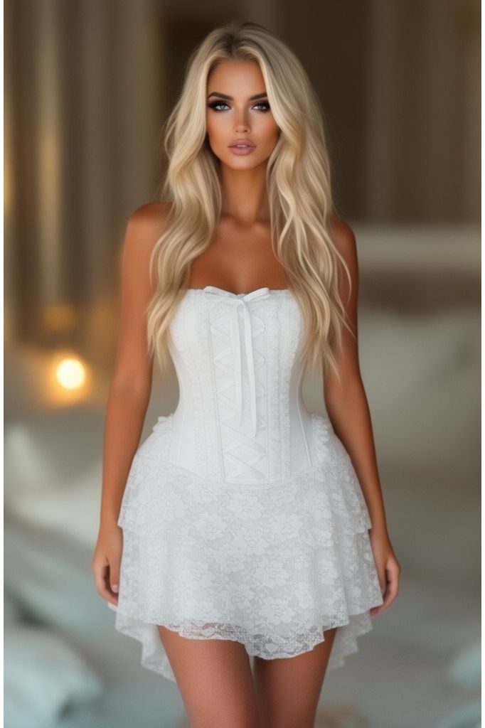 Top Drawer Steel Boned Strapless White Lace Victorian Corset Dress