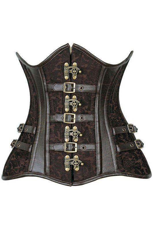 Top Drawer CURVY Brown Brocade Steampunk Steel Double Boned Under Bust Corset - Small