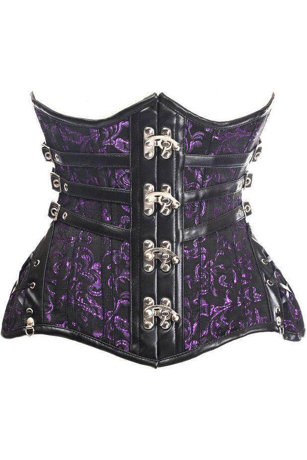 Top Drawer CURVY Steampunk Black/Purple Brocade Steel Double Boned Under Bust Corset - XSmall
