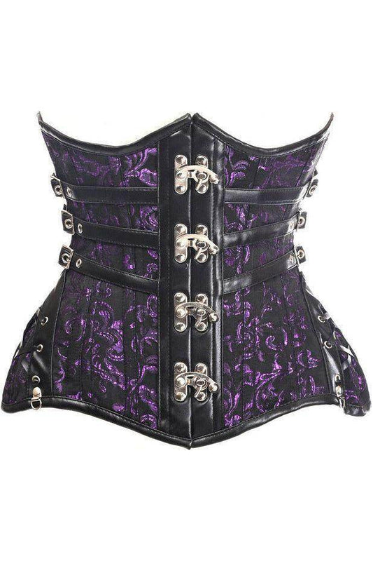 Top Drawer CURVY Steampunk Black/Purple Brocade Steel Double Boned Under Bust Corset - XSmall