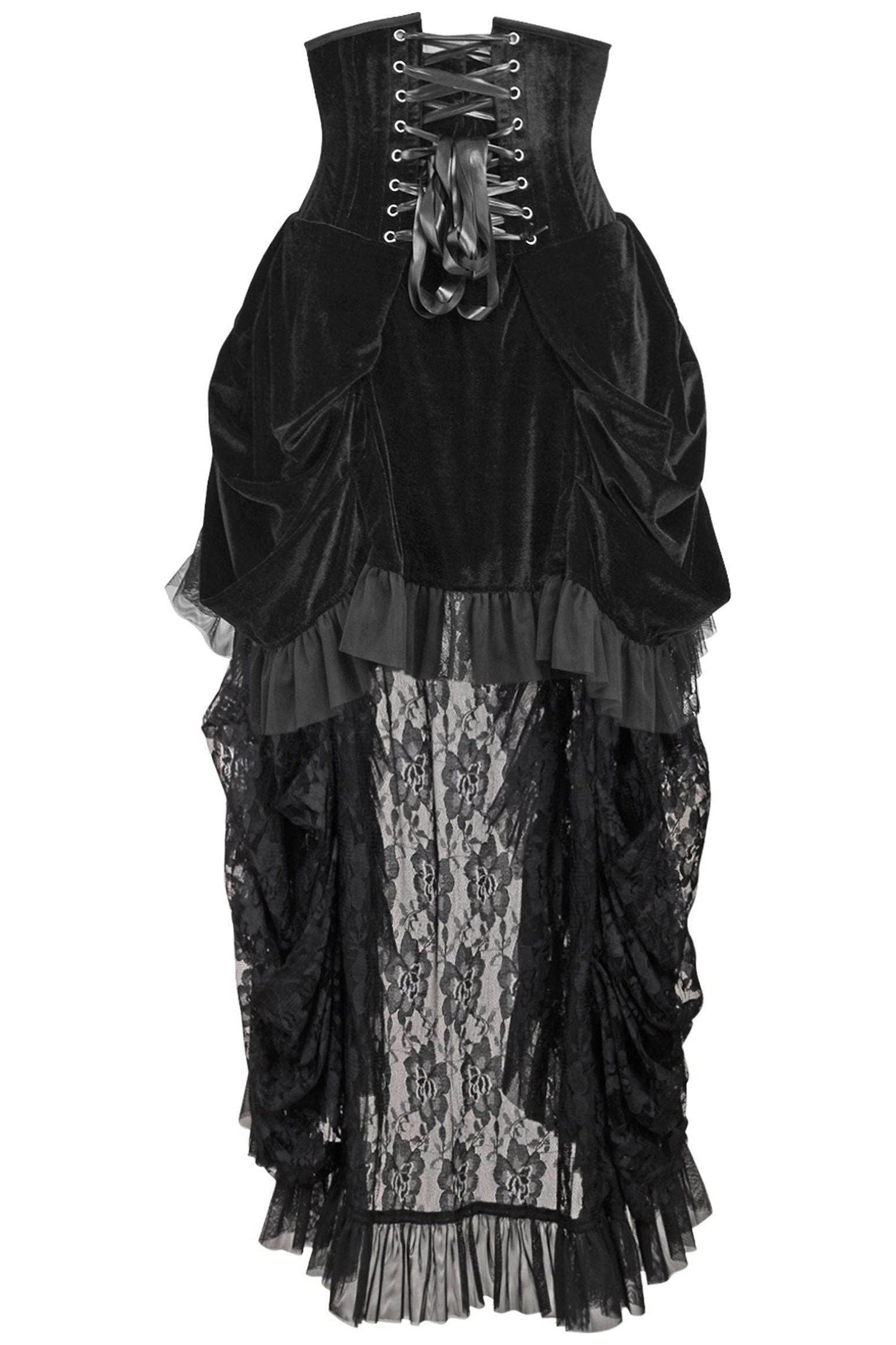 Top Drawer Steel Boned Black Velvet Victorian Bustle Underbust Corset Dress - Small