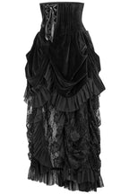 Top Drawer Steel Boned Black Velvet Victorian Bustle Underbust Corset Dress - Small