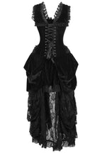Top Drawer Steel Boned Black Velvet Victorian Bustle Corset Dress - XSmall