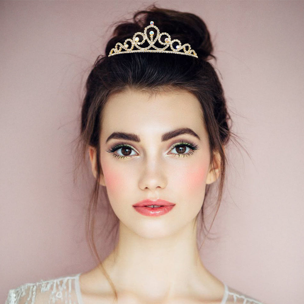 Round Crystal Accent Rhinestone Paved Princess Tiara