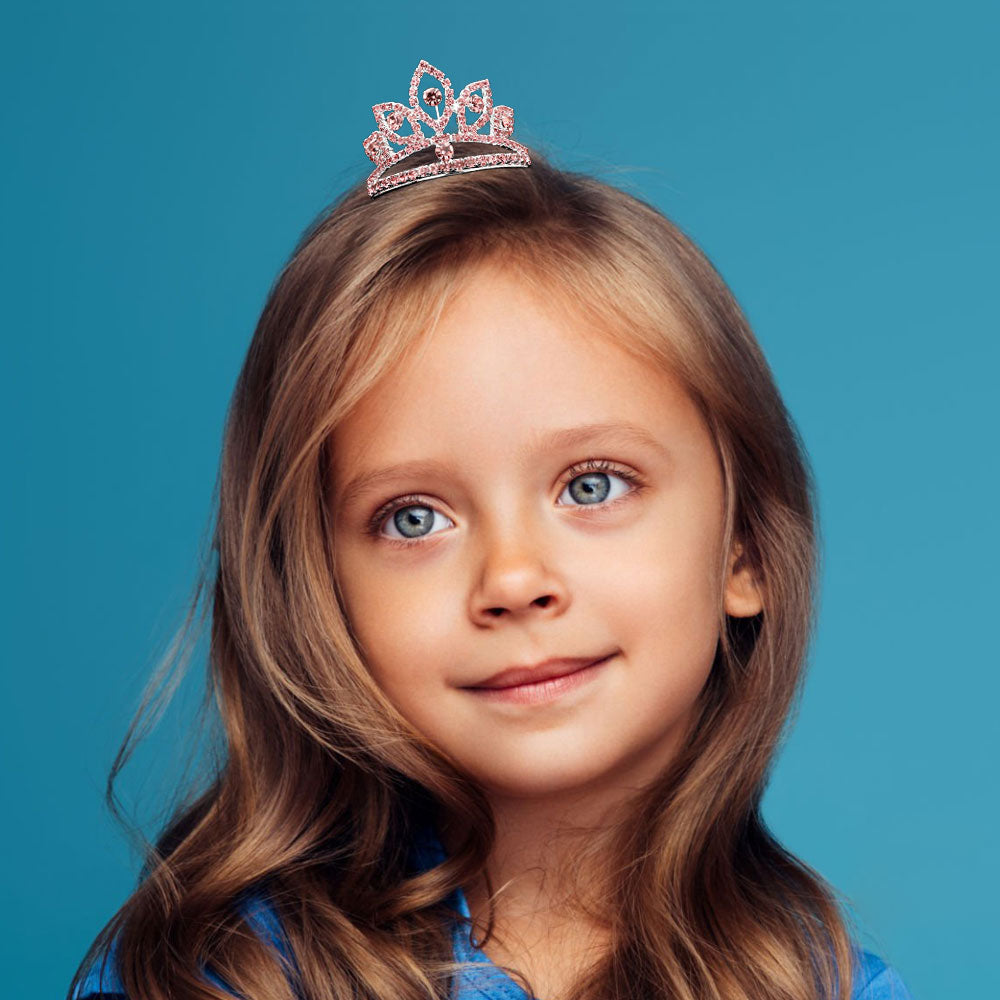 Round Stone Cluster Accent Rhinestone Princess Crown Mini Tiara