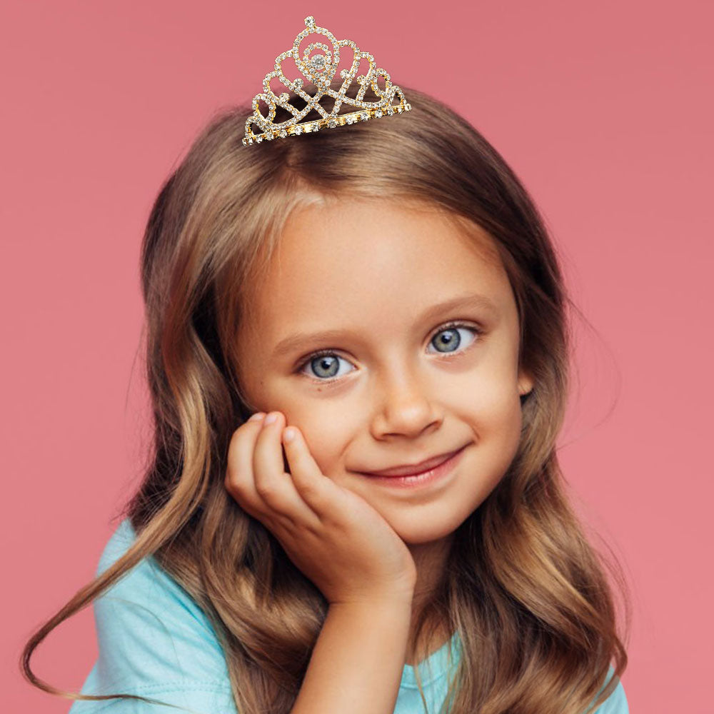 Intricate Openwork Rhinestone Paved Princess Crown Mini Tiara