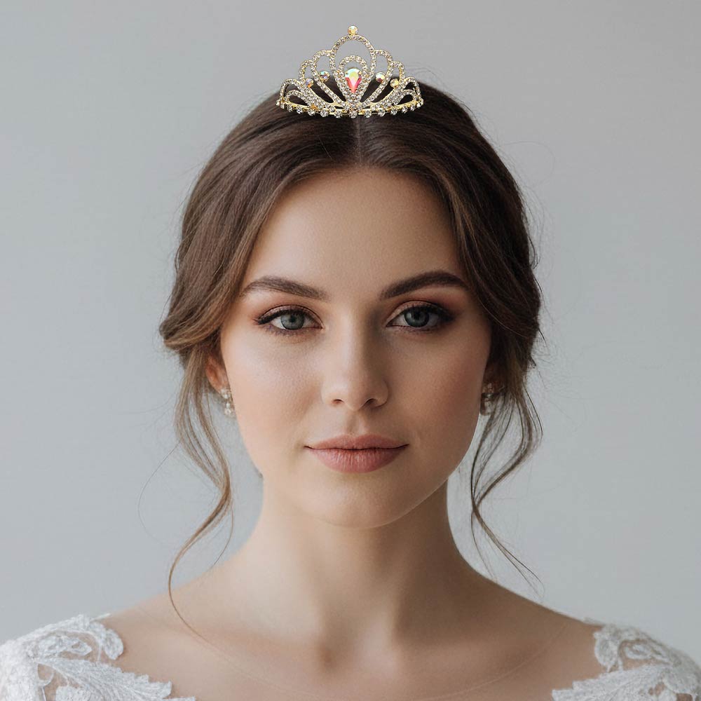 Teardrop Stone Accent Rhinestone Paved Mini Princess Tiara