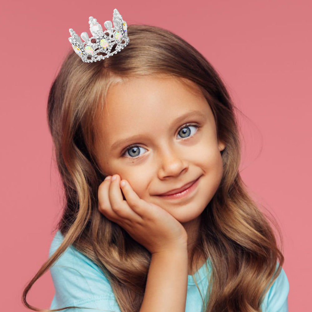 Crystal Oval Accented Rhinestone Pave Mini Crown Tiara