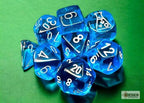 Translucent Polyhedral Tropical Blue/white 7-Die Set (with bonus die) - 