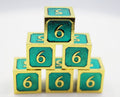 6 piece Metal D6's - Teal and Gold - 