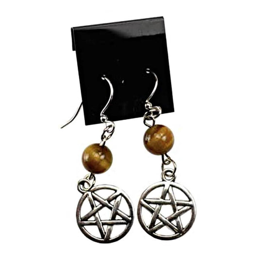 Tiger's Eye Pentagram Earrings - 