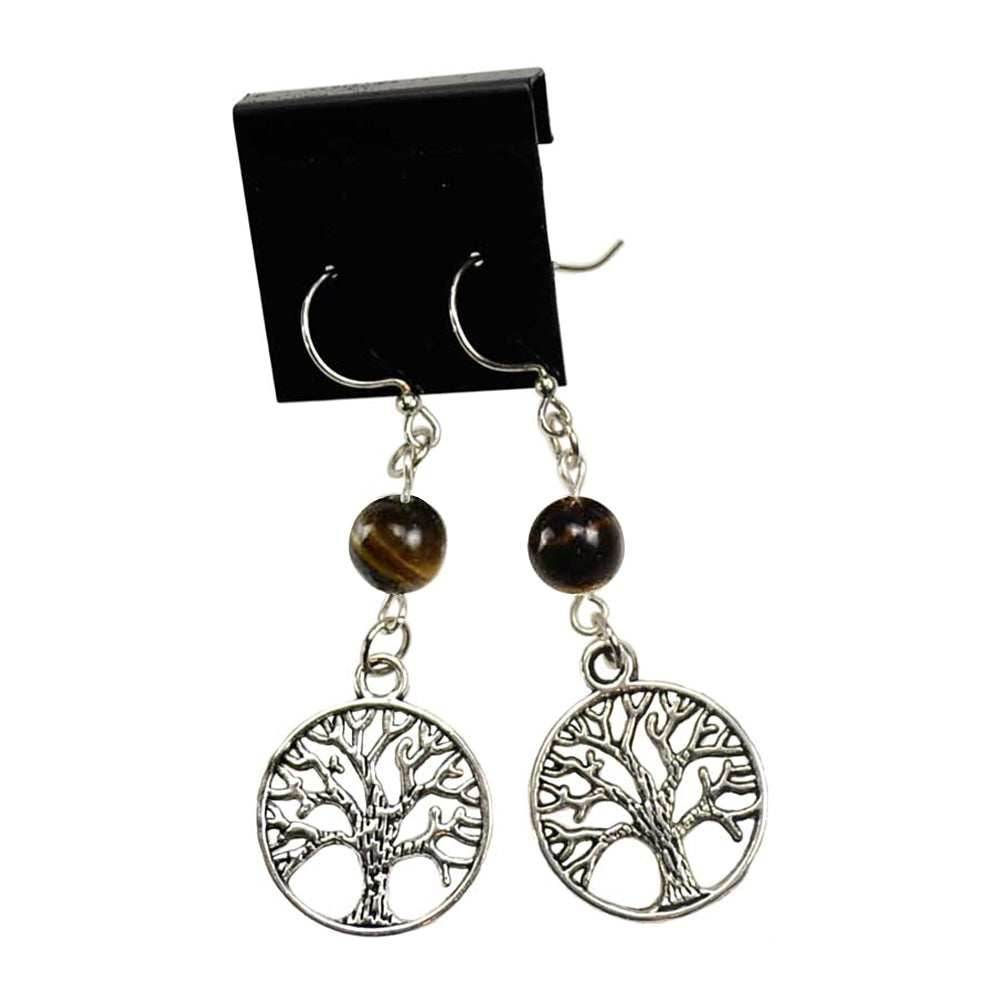 Tiger's Eye Tree of Life Earrings - 