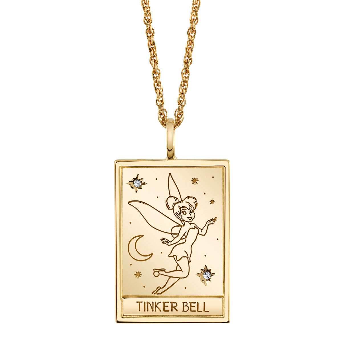 Disney X RockLove PETER PAN Tinker Bell Tablet Necklace - Yellow Gold Plated