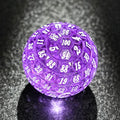 Transparent purple acrylic DND D100 dice with white numbers