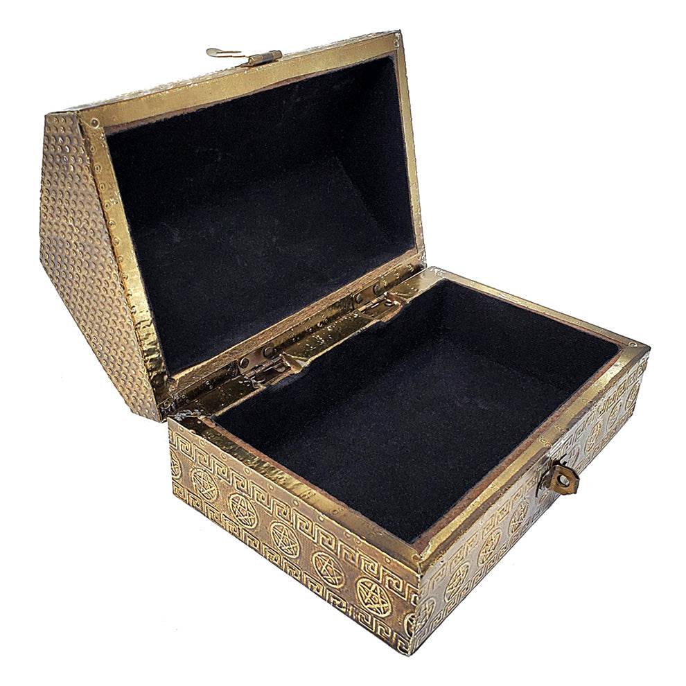 Triple Moon Pentagram Carved Metal over Wood Box - 