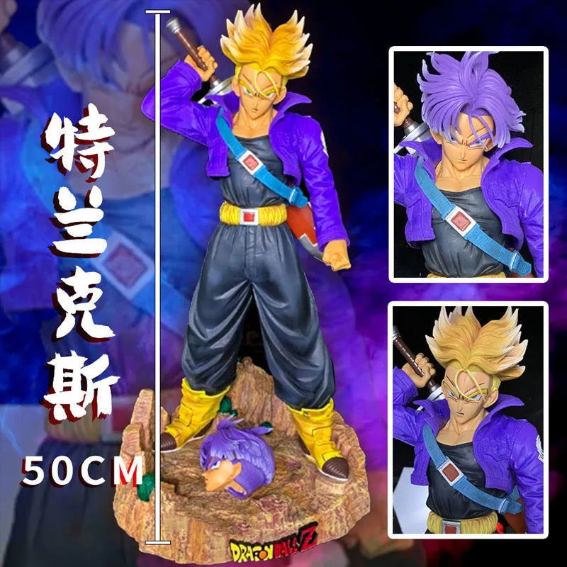 Trunks Dragon Ball Z Anime Figure, DBZ Interchangeable Super Saiyan Head Action Figure 50 cm