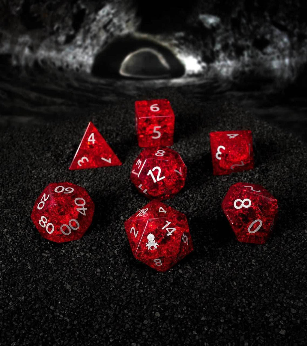 Kraken Dice Cracked Glass 7pc Dice Set - Tyrant Eye Red