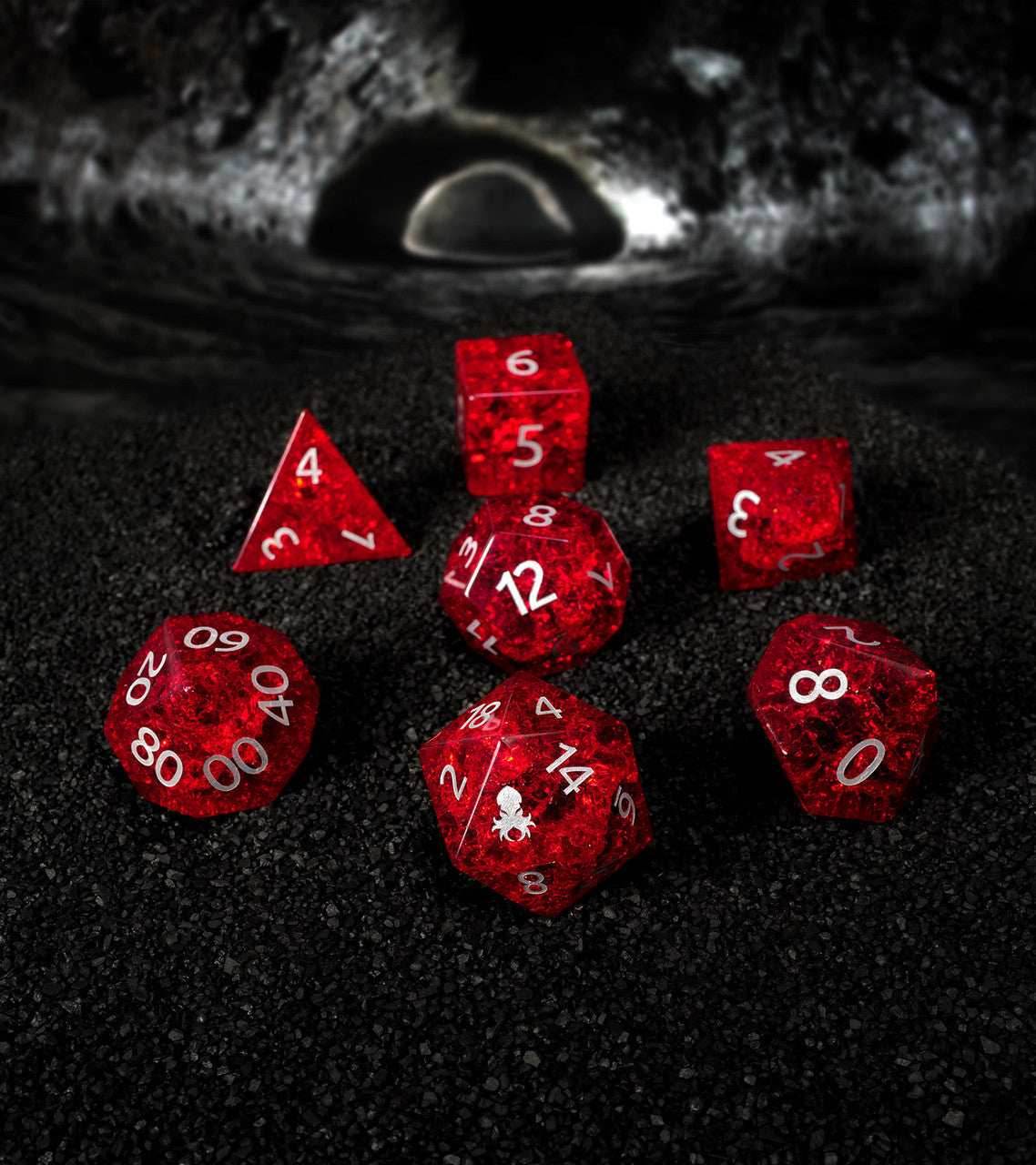 Kraken Dice Cracked Glass 7pc Dice Set - Tyrant Eye Red