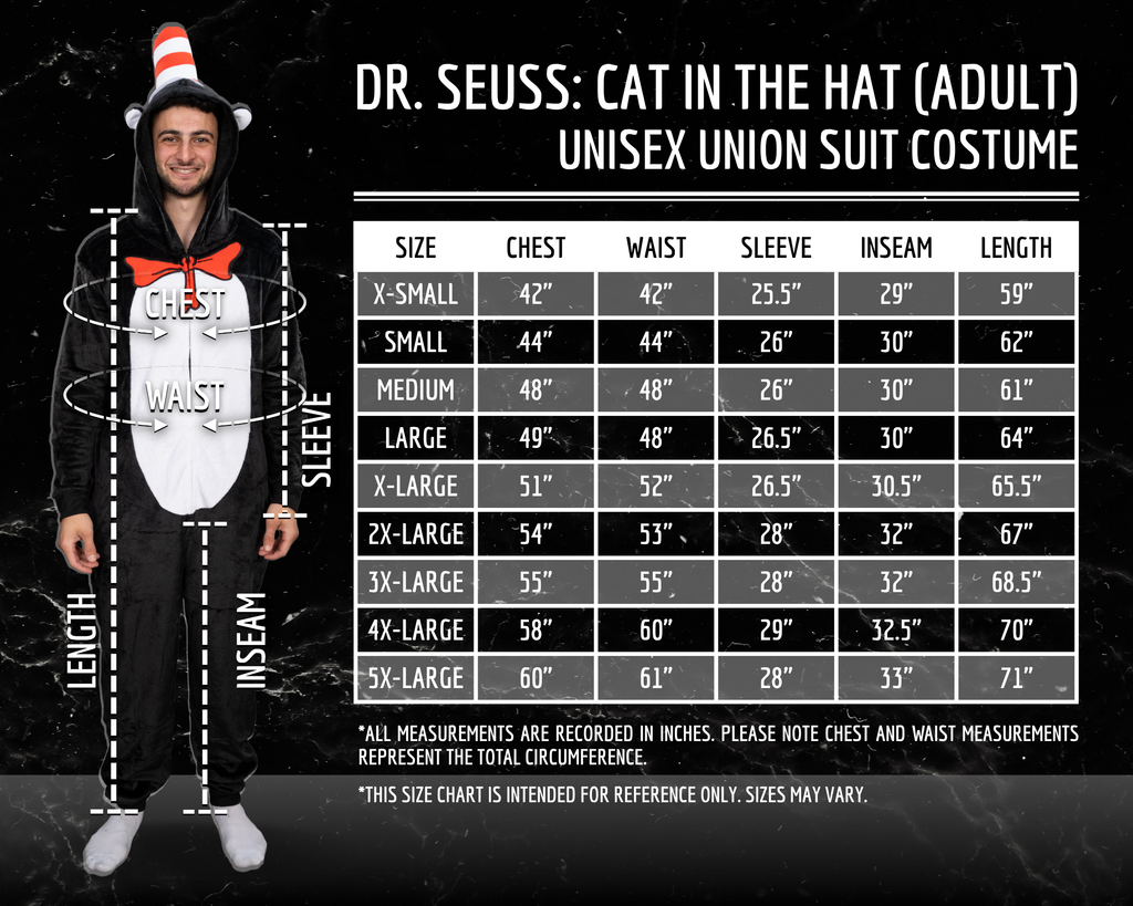 Officially Licensed Dr. Seuss Cat in Hat Adult Unisex Halloween Cosplay Costume Jumpsuit