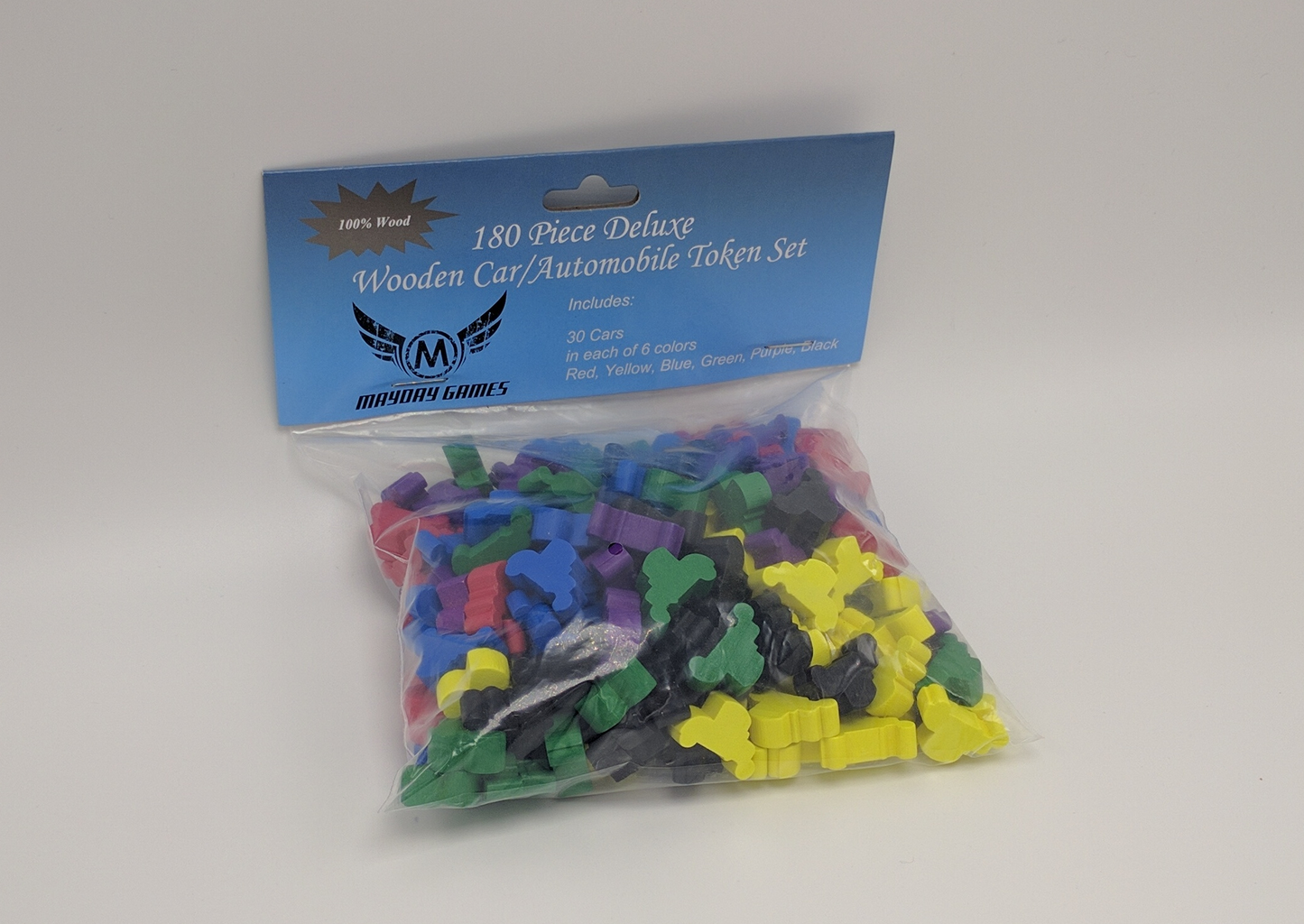 Deluxe Car Token Set (180 wooden tokens, 30 of each of 6 colors)