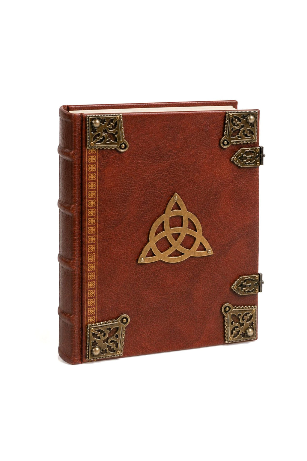 Large Leather Tomb Journal with Celtic Trinity Symbol and Metal Closure Hardware