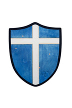 Handmade 18" Blue and White Cross Heater Shield For Costume, Play or Wall Art