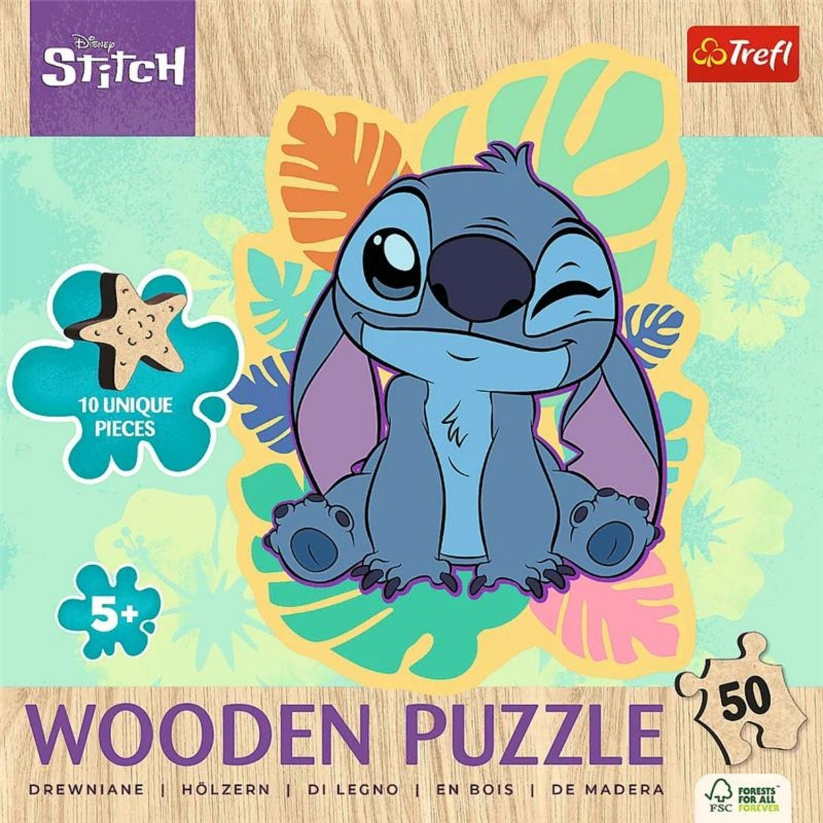 Trefl Kids Wood 50 Piece Wooden Contour Puzzle" - Happy Stitch / Disney Lilo&Stitch
