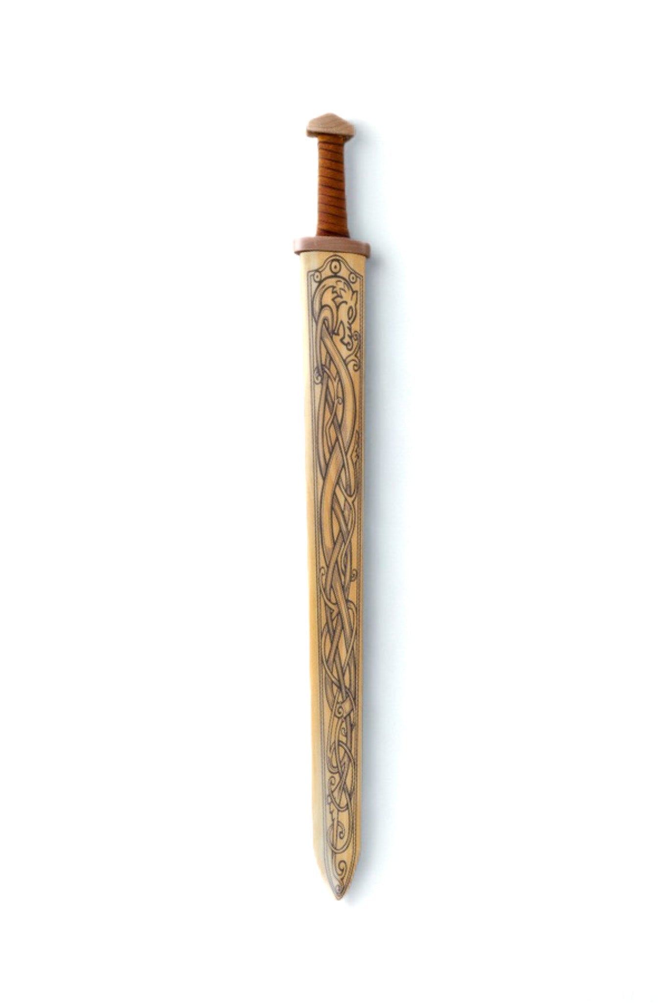 Large Wood Replica Viking Sword with Norse Motif